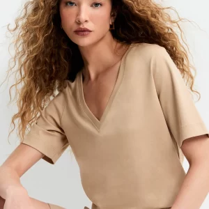 T-shirt pima decote v - khaki
