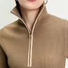 Blusa tricot bicolor zíper bege 360 - Imagem 2