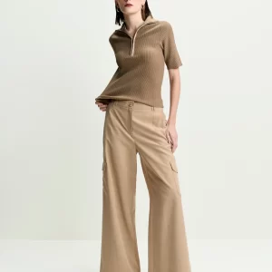 Blusa tricot bicolor zíper bege 360