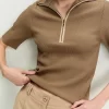 Blusa tricot bicolor zíper bege 360 - Imagem 4
