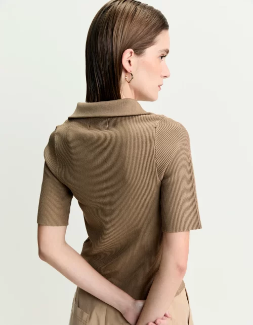 Blusa tricot bicolor zíper bege 360 - Image 5