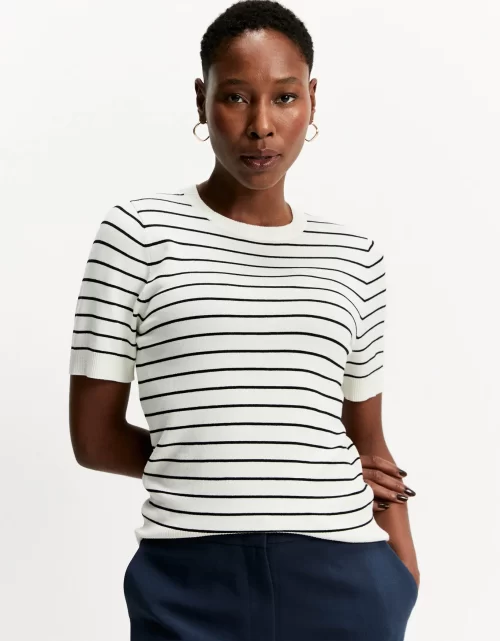 t-shirt tricot básico listrada off white
