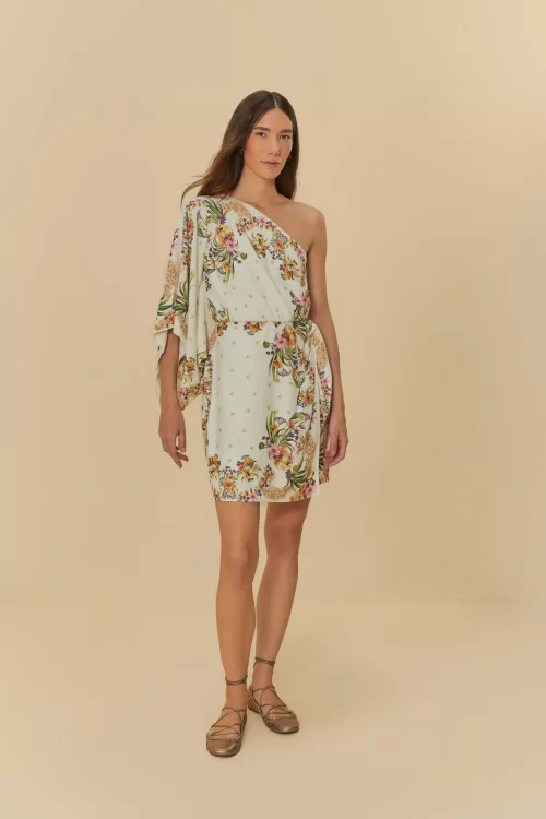Vestido Curto Lenço Estampado Passáro Em Flor