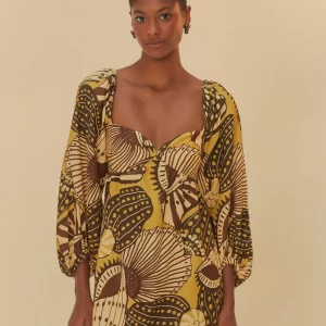 Vestido Curto Estampado Mistura De Caju