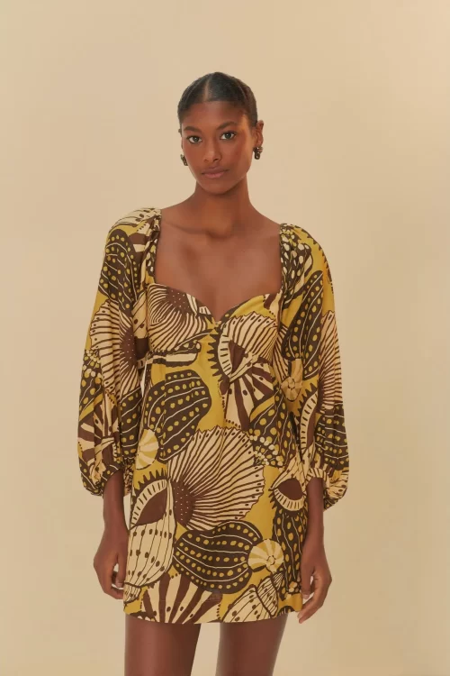 Vestido Curto Estampado Mistura De Caju