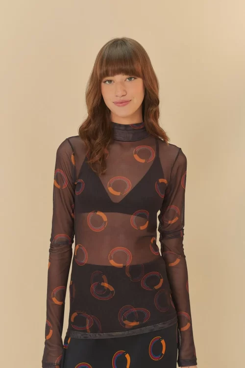 Blusa Gola Estampada Tule Tuca Poá