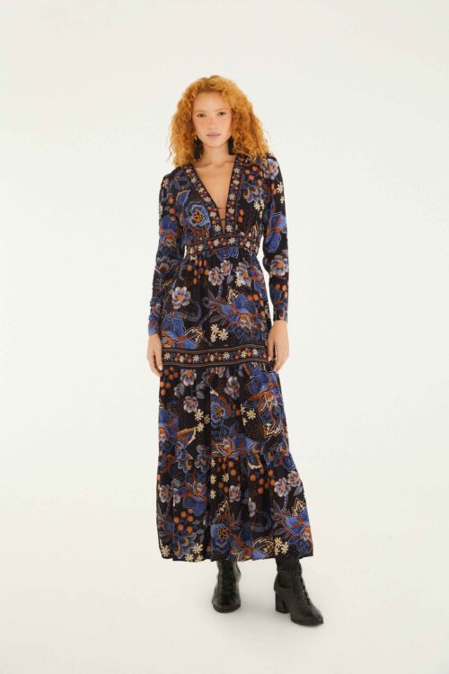 VESTIDO LONGO MANGA NOITE FLORIDA