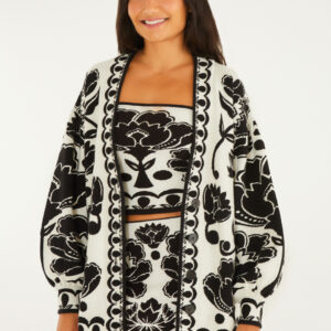 CARDIGAN LONGO TRICOT FLORAL ARABESQUE