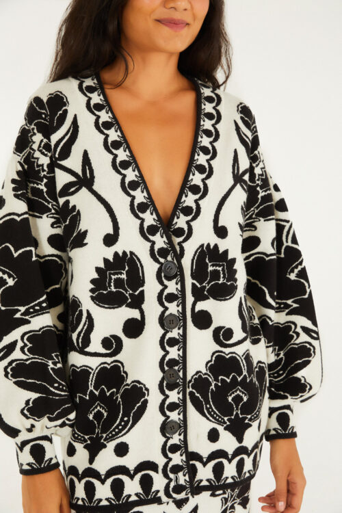 CARDIGAN LONGO TRICOT FLORAL ARABESQUE - Image 2
