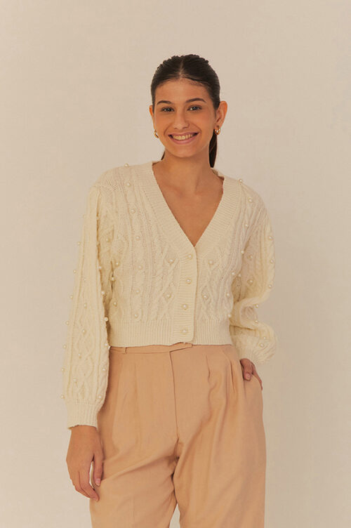 CARDIGAN TRICOT BORDADO PEROLA