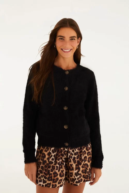 Cardigan Pelinho Curto Com Bolso