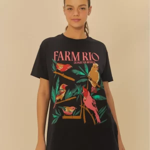 T-Shirt Média Estampada Passáros