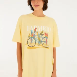 T-Shirt Media Bicicleta Aves - amerelo luz