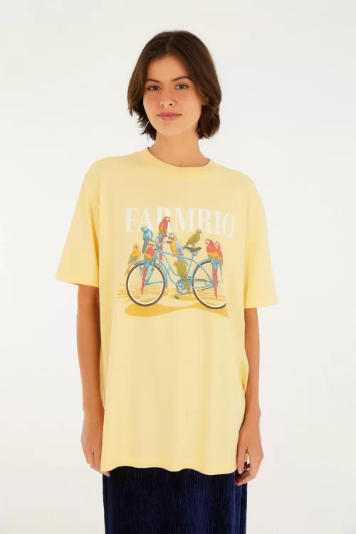T-Shirt Media Bicicleta Aves - amerelo luz