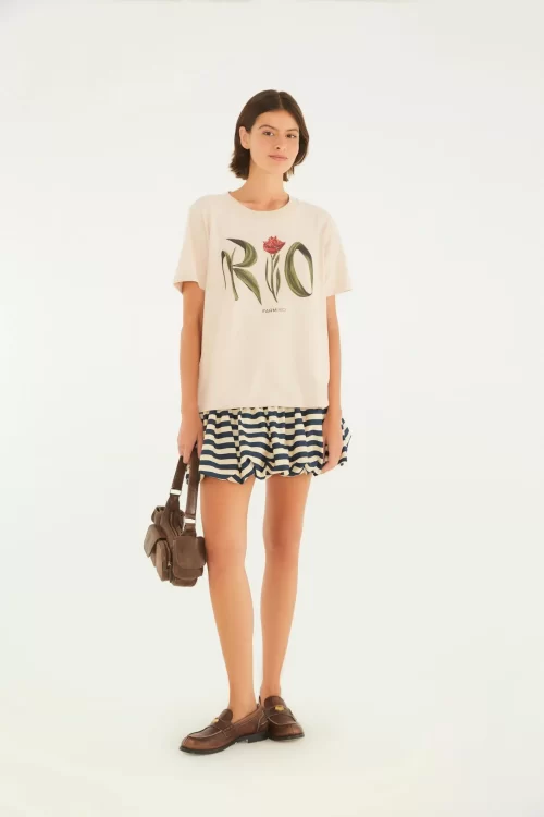 T-Shirt Fit Rio Flor Rosa Névoa