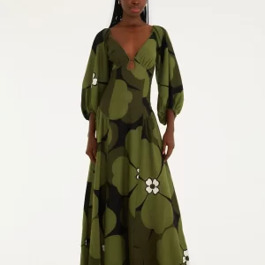 Vestido Mangas Estampado Flor Bela