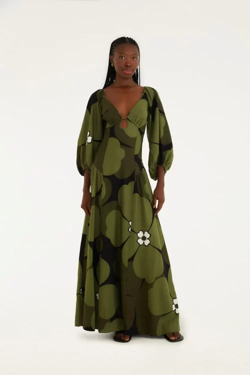 Vestido Mangas Estampado Flor Bela