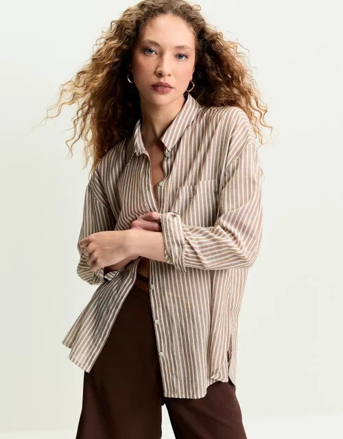 Camisa voil listras camel