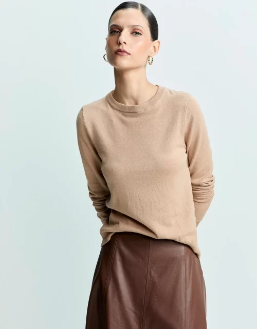 Tricot básico gola careca khaki