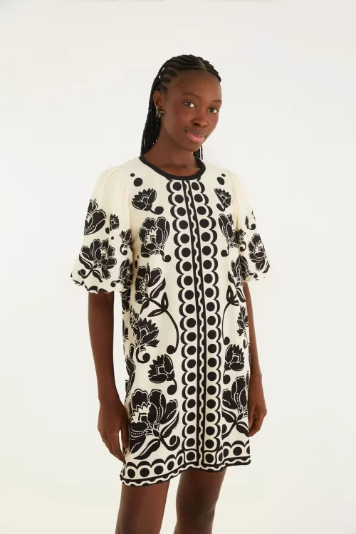 Vestido T-Shirt Manga Fofa Estampado Floral Arabasque