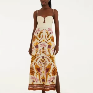 Vestido Longo Alça Estampado Tapeçaria Tropical