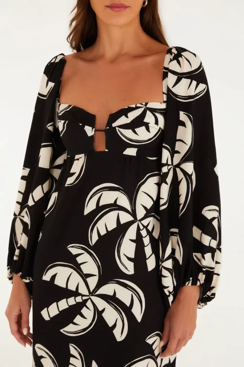 Vestido Longo Manga Estampado Coqueirada - Imagem 2
