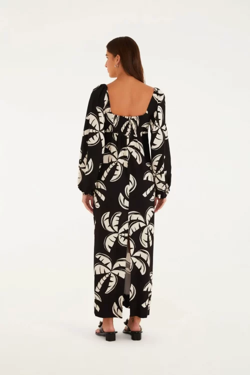 Vestido Longo Manga Estampado Coqueirada - Imagem 3