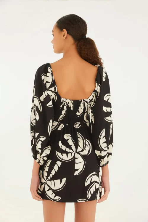 Vestido Curto Manga Estampado Coqueirada - Imagem 4