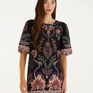 Vestido T-Shirt Manga Fofa Estampado Jardim Maravilhoso