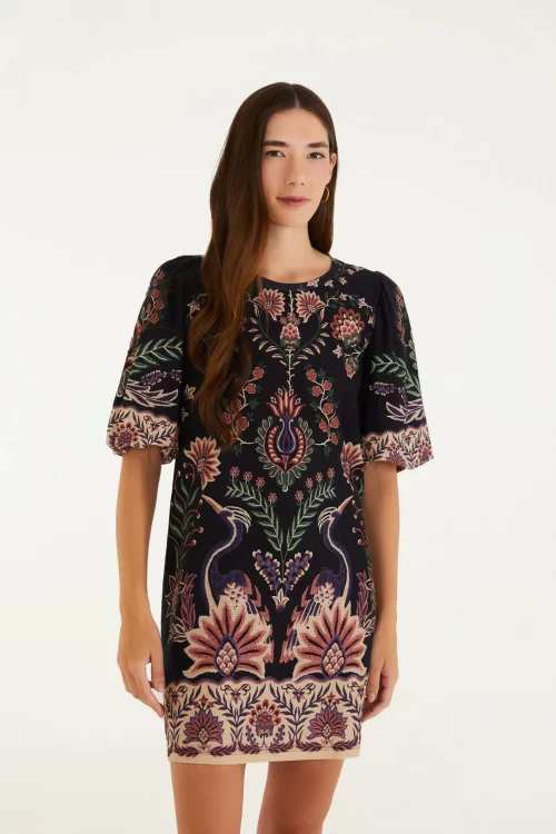 Vestido T-Shirt Manga Fofa Estampado Jardim Maravilhoso