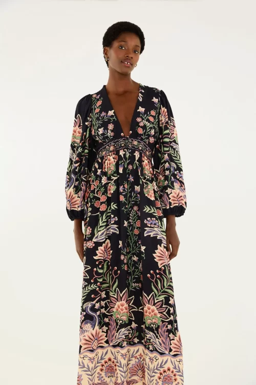 Vestido Longo Manga Estampado Jardim Maravilhoso - Imagem 2