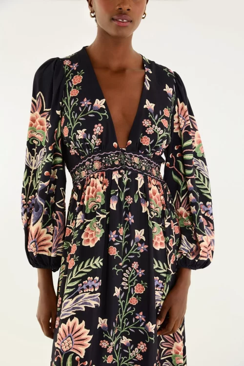 Vestido Longo Manga Estampado Jardim Maravilhoso - Imagem 3