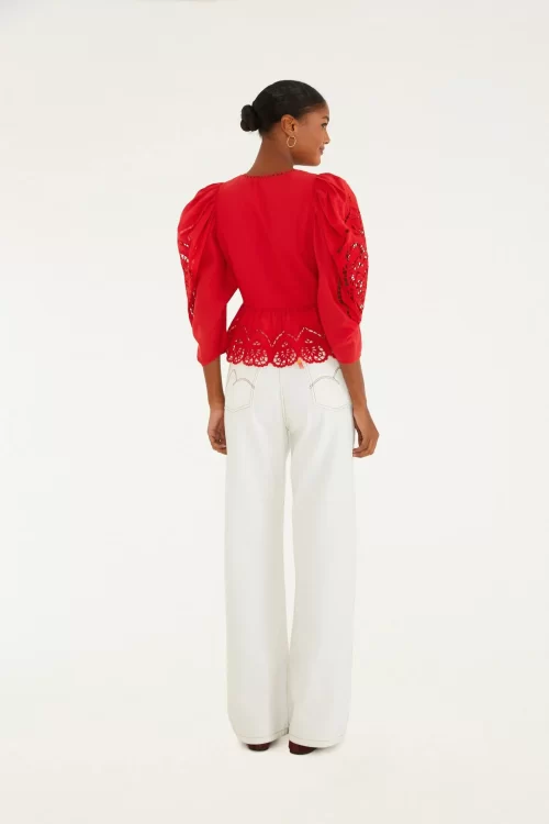 Calça Sarja Wide Bordada Flor Rosália - Imagem 3