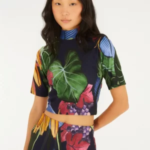 Blusa Cropped Estampada Banana Uva