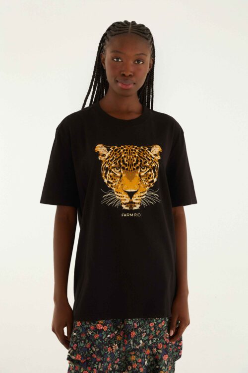 T-SHIRT MEDIA ONCA ESMERALDA PRETA