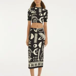 Saia Midi Estampada Lenço Tropicano