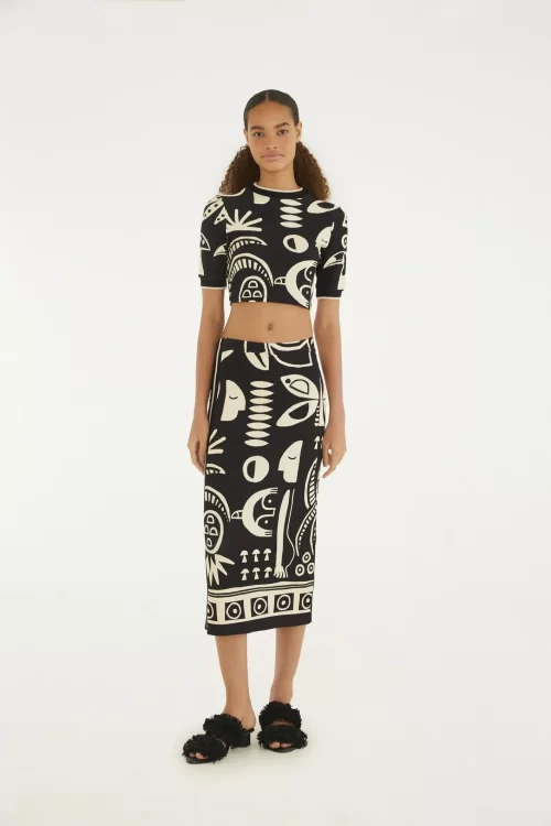 Saia Midi Estampada Lenço Tropicano