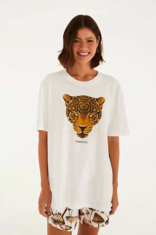 T-Shirt Media Onça Esmeralda Off White