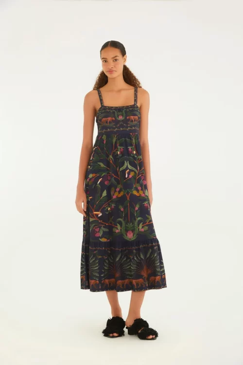 Vestido Midi Estampado Floresta Doce