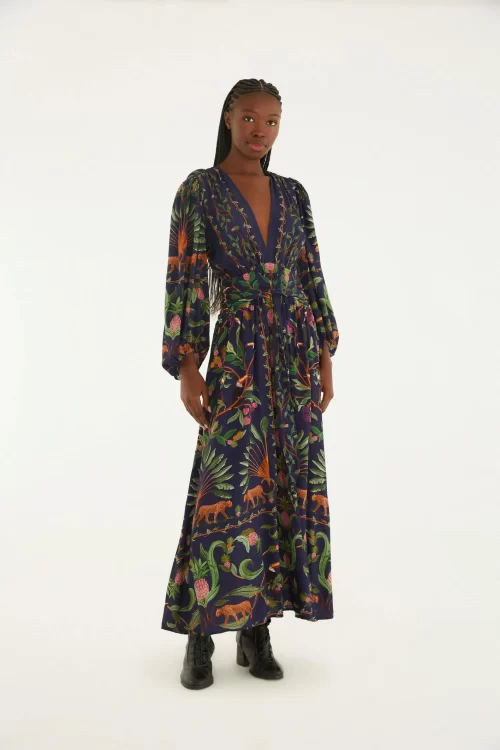 Vestido Longo Estampado Floresta Doce