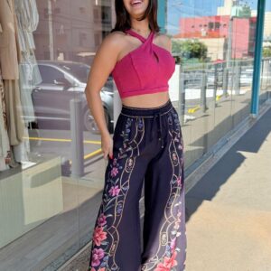 Calça Pantalona Estampada Floral Belle