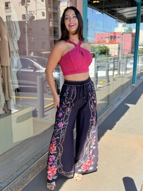 Calça Pantalona Estampada Floral Belle