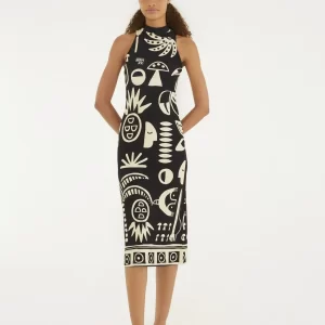 vestido midi estampado lenço tropicano