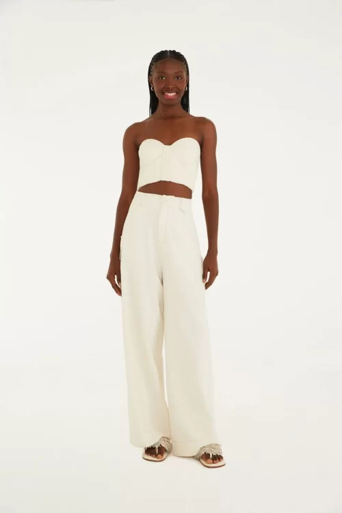calça pregas tweed